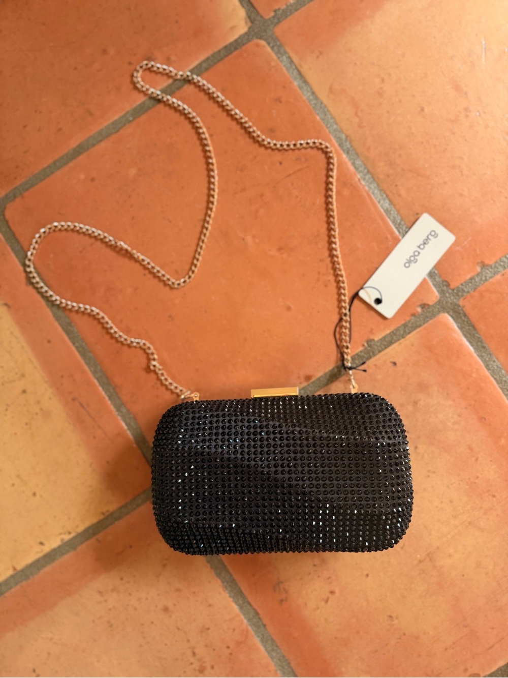 Olga Berg Black Crystal-Embellished Chain Clutch